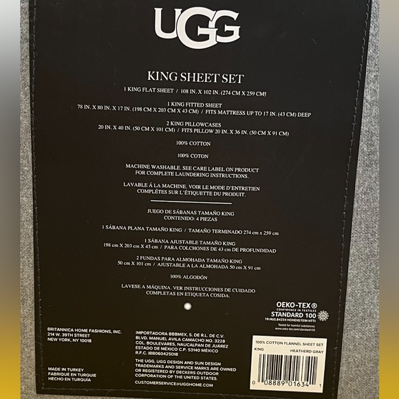 NEW UGG King Flannel Grey Sheet Set 100% Cotton - Picture 4 of 4